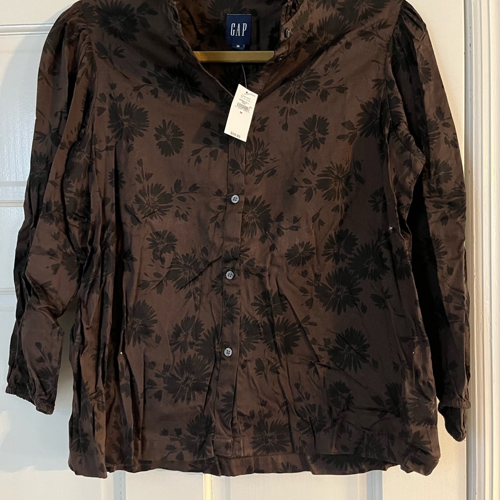GAP Dark Brown Floral Button Down Shirt